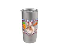 Lapin Rétro Art 80s Cute Rabbit Kids Funny Rabbit Heart Gobelet isotherme en acier inoxydable double paroi