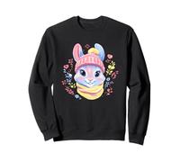 Lapin Souriant Hiver Mignon Lapin Portrait Graphique Jaune Sweatshirt