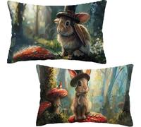 Lapin Taie Oreiller 40x70cm Housse Coussin Velours Simple Lot de 2, Taies d'oreiller forêt, Housse de Coussin Exterieur Impermeable, Coussin Decoratif pour Canapé Chambre Salon Balcon Jardin Y-650