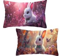 lapin Taie Oreiller 40x80 Housse Coussin Velours Simple Lot de 2, Taies d'oreiller rose, Housse de Coussin Exterieur Impermeable, Coussin Decoratif pour Canapé, Chambre, Salon, Balcon, Jardin Y-768