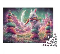 Lapin Tenant Les Carottes sur la Pierre Puzzles 1000 Pieces Picture Puzzles Faune Sauvage for Adults Décoration Murale Tableau Décoratif 52x38cm/1000pcs