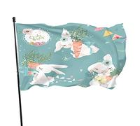Lapins avec carottes Drapeau de jardin 0,9 x 1,5 m Animal Lapin Fleurs Nourriture Drapeau à suspendre Mot de Pâques Polyester Yard Drapeaux Maison Patio Pelouse Intérieur Extérieur Bannière de voeux