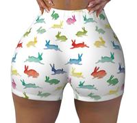 Lapins dans différentes poses sautant impression de course à pied pour femme, short de gym, short de course pour femme, doux et confortable pour la gym, l'entraînement athlétique, Noir , XXL Taille