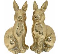 Lapins de Pâques dorés assis, look antique Décoration de Pâques couple de lapins, H16,5cm, 2 pièces