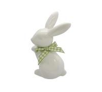 Lapins En Céramique Blanche - Décor De Statue De Lapin De Vacances | Peint À La Main, Accents Brillants, Base D'aspect Pierre, Résistant Aux Éclats | Décorations De Lapin Blanc De Pâques Pour Plateau