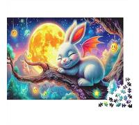 Lapins Endormis Papier résistant Lapin avec Ailes sur Une Branche la Nuit Puzzle Stimulant Mental Anti-Stress 38x26cm/1000 pièces