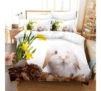 Lapins Housse de Couette 140x200 Parures de Lit 1 Personne Imprimé 3D Microfibre Douce Animaux Mignons et Animaux de Compagnie Housses Couette avec 2 Taies d'oreiller et Fermeture Éclair h.4346