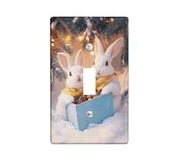 Lapins mignons pour interrupteur de lumière, couvertures de prise, lapins blancs avec boîte cadeau bleue pour vacances d'hiver, art mural décoratif pour la maison, cuisine, taille