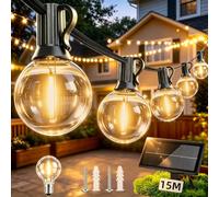 LaPitio Guirlande Lumineuse Exterieure Solaire 15M, 21 Ampoules Incassables | étanche Guirlande Guinguette, Chargement Solaire ou USB, 3 Modes idéale pour Jardins, Terrasses, Pavillons, Balcons, Cafés