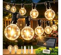 LaPitio Guirlande Lumineuse Exterieure Solaire 30M, 50+2 Ampoules étanches | Chargement Solaire ou USB, 3 Modes, Guirlande Guinguett Incassables pour les Jardins, Terrasses, Pavillons, Balcons, Cafés