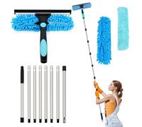 Lapluied 4M Nettoyeur de Vitre 3-en-1 Kit Nettoyage Vitre avec Raclette en Silicone et Brosse en Microfibres, Raclette Vitre Professionnel, Lave Vitre Telescopique avec Tête Rotative 270° Bleu