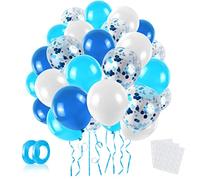 LAPONO Ballon Bleu Blanc 60Pcs,Confettis Helium Baudruche Arche Guirlande Kit 12 Pouces Anniversaire Latex Ballons Gonflable pour Fille Boy Enfant Mariage Birthday Fête Baby Shower Decoration