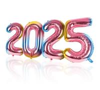 LAPONO Ballon Chiffre 2025 Arc-en-Ciel, 83cm Geant Nouvel An Decoration Ballons Helium Aluminium Gonflable Numéro 2025 avec Stitch pour New Year Party Festivites Anniversaire Retraite Fête Deco