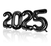 LAPONO Ballon Chiffre 2025 Noir, 83cm Geant Nouvel An Decoration Ballons Helium Aluminium Gonflable Numéro 2025 avec Stitch pour New Year Party Festivites Anniversaire Retraite Fête Deco