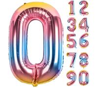 LAPONO Ballons Anniversaire 0 ans, 83cm Arc en Ciel Geant Ballon Chiffre Helium Ballon Vole Gonflable Numéro Decoration Aluminium pour Fille Garcon Enfant Décorations de Fêtes D'anniversaires
