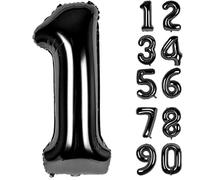 LAPONO Ballons Anniversaire 1 ans Noir, 83cm Geant Ballon Chiffre Helium Ballon Vole Gonflable Numéro Decoration Aluminium pour Fille Garcon Enfant Décorations de Fêtes D'anniversaires