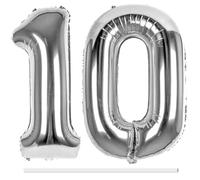 LAPONO Ballons Anniversaire 10 ans Argenté, 83cm Geant Ballon Chiffre Helium Ballon Vole Gonflable Numéro Decoration Aluminium pour Fille Garcon Enfant Décorations de Fêtes D'anniversaires