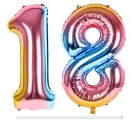 LAPONO Ballons Anniversaire 18 ans, 83cm Arc en Ciel Geant Ballon Chiffre Helium Ballon Vole Gonflable Numéro Decoration Aluminium pour Fille Garcon Enfant Décorations de Fêtes D'anniversaires