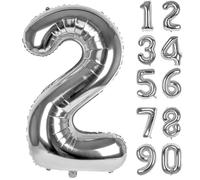 LAPONO Ballons Anniversaire 2 ans Argenté, 83cm Geant Ballon Chiffre Helium Ballon Vole Gonflable Numéro Decoration Aluminium pour Fille Garcon Enfant Décorations de Fêtes D'anniversaires
