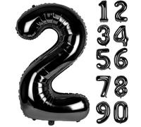 LAPONO Ballons Anniversaire 2 ans Noir, 83cm Geant Ballon Chiffre Helium Ballon Vole Gonflable Numéro Decoration Aluminium pour Fille Garcon Enfant Décorations de Fêtes D'anniversaires