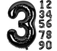 LAPONO Ballons Anniversaire 3 ans Noir, 83cm Geant Ballon Chiffre Helium Ballon Vole Gonflable Numéro Decoration Aluminium pour Fille Garcon Enfant Décorations de Fêtes D'anniversaires