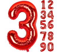 LAPONO Ballons Anniversaire 3 ans Rouge, 83cm Geant Ballon Chiffre Helium Ballon Vole Gonflable Numéro Decoration Aluminium pour Fille Garcon Enfant Décorations de Fêtes D'anniversaires