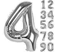 LAPONO Ballons Anniversaire 4 ans Argenté, 83cm Geant Ballon Chiffre Helium Ballon Vole Gonflable Numéro Decoration Aluminium pour Fille Garcon Enfant Décorations de Fêtes D'anniversaires
