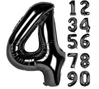 LAPONO Ballons Anniversaire 4 ans Noir, 83cm Geant Ballon Chiffre Helium Ballon Vole Gonflable Numéro Decoration Aluminium pour Fille Garcon Enfant Décorations de Fêtes D'anniversaires