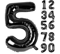 LAPONO Ballons Anniversaire 5 ans Noir, 83cm Geant Ballon Chiffre Helium Ballon Vole Gonflable Numéro Decoration Aluminium pour Fille Garcon Enfant Décorations de Fêtes D'anniversaires