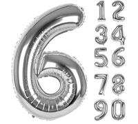 LAPONO Ballons Anniversaire 6 ans Argenté, 83cm Geant Ballon Chiffre Helium Ballon Vole Gonflable Numéro Decoration Aluminium pour Fille Garcon Enfant Décorations de Fêtes D'anniversaires