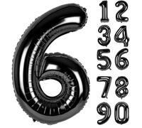 LAPONO Ballons Anniversaire 6 ans Noir, 83cm Geant Ballon Chiffre Helium Ballon Vole Gonflable Numéro Decoration Aluminium pour Fille Garcon Enfant Décorations de Fêtes D'anniversaires