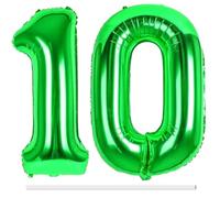 LAPONO Ballons Chiffres 10 Anniversaire Vert Brillant, Ballons Aluminium Géants 82 × 38 cm + 82 × 72 cm, Gonflables Air/Hélium, Valve Auto-scellante, Décoration Anniversaire Fête Photo pour 10 Ans