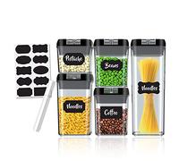LAPONO Ensemble de contenants hermétiques pour le stockage des aliments de 5 pièces avec couvercles comprenant 10 étiquettes et 1 marqueur de marque pour l'organisation du garde-manger de cuisine