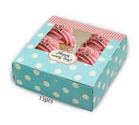 LAPONO Lot de 15 boîtes boite a gateau mariage cupcake boite a gateau transparente carton boite a gateau aid moubarak macaron patisserie boite biscuit Muffin boite avec Fenêtre 13.5 x 13.5 x 5 cm