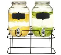 LAPOOH 2 pcs Distributeurs de Boissons avec Support 2 x 4 L Verre,Distributeur de Boissons,Carafe Eau Boissons Froides et Chaudes