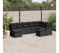LAPOOH 3218565 Ensemble de canapés de jardin 8 pièces et coussins en rotin synthétique noir