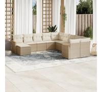 LAPOOH 3226569 Ensemble de canapés de jardin 11 pièces avec coussins en rotin synthétique beige