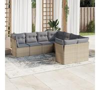 LAPOOH 3250428 Ensemble de canapés de jardin avec coussins Beige 8 pièces rotin PE canapé jardin terrasse meubles de jardin extérieur