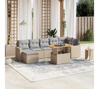 LAPOOH 3264734 Ensemble de canapés de jardin avec coussins Beige mélangé 8 pièces rotin PE Ensemble de meubles de jardin extérieur Ensemble de meubles de jardin extérieur