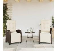 LAPOOH 365242 Fauteuils inclinables de jardin et repose-pieds 2 unités en rotin PE marron, chaises terrasse extérieures, chaises terrasses