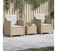 LAPOOH 366315 Table et chaises avec coussins 3 pièces rotin PE bois d'acacia beige Ensemble table et chaises terrasse jardin meubles extérieur terrasse