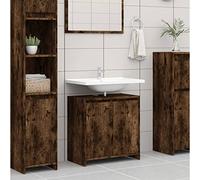 LAPOOH Armoire de salle de bain, colonne de salle de bain, meuble de salle de bain, armoire multifonction, meuble d'appoint de salle de bain, contreplaqué chêne fumé 60 x 33 x 61 cm