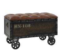 LAPOOH Banc de Rangement Bois Massif et Similicuir 80,5x41x50 cm, Banc de Jardin Exterieur