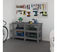 LAPOOH Banc de travail, table de travail, atelier, chevalet de table, banc d'outils, banc de travail, chevalet de table, en bois massif de pin gris, 142,5 x 50 x 80 cm