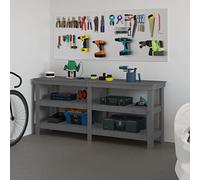 LAPOOH Banc de travail, table de travail atelier, chevalet de table, banc d'outils, banc de travail, chevalet de table, en bois massif de pin gris, 181 x 50 x 80 cm