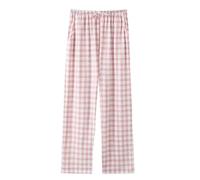 LApooh Bas De Pyjama À Carreaux en Coton pour Femme, Bas De Pyjama Long pour Femme avec Poches Et Cordon De Serrage, Pantalon De Détente À Jambes Larges Pantalons De Yoga Pantalons De Détente,Rose,S