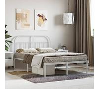 LAPOOH Cadre de Lit Métal Avec Tête de Lit Blanc 120x190 cm, Sommier À Lattes, Cadre en Fer