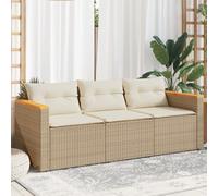 LAPOOH Canapé de jardin 3 places avec coussins en rotin synthétique beige, canapé de jardin, terrasse, meubles de jardin extérieur - 365831