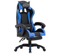 LAPOOH Chaise de gaming avec repose-pieds en similicuir bleu et noir, chaise de bureau, chaise de bureau, chaise d'ordinateur, chaise d'étude, chaise de bureau