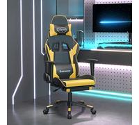 LAPOOH Chaise de gaming avec repose-pieds en similicuir noir doré, chaise de bureau, chaise de bureau, chaise d'ordinateur, chaise de bureau - 3143701